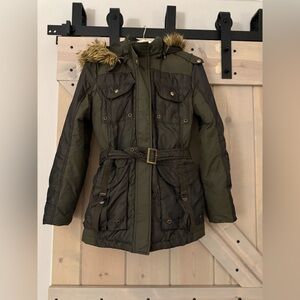 Miss Sixty Belted Parka with Faux Fur Hood